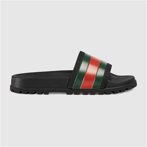 mens.gucci.slides|Black Gucci Web Rubber Slide Sandals .